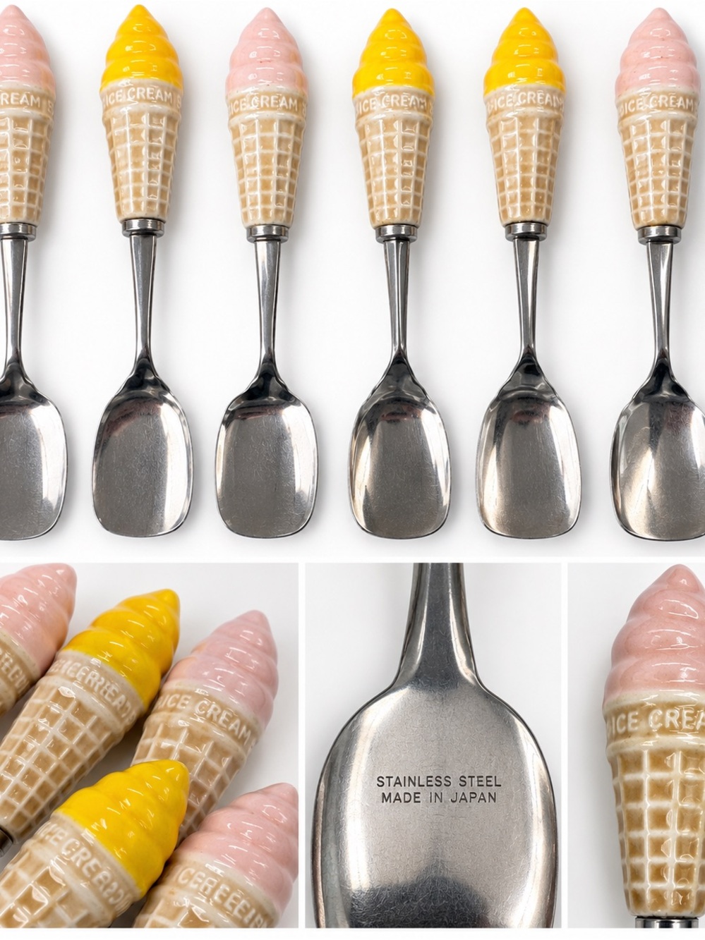 Vintage Made in Japan Ice Cream Cone Spoon Set Kitsch Retro